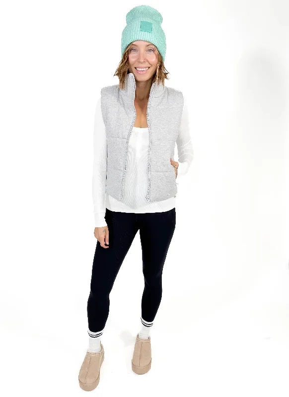 Saylor Puffer Vest- HTHR GREY Warm Hooded Vest