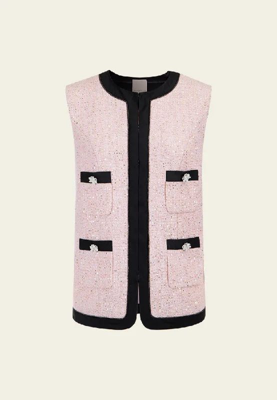 Sequin-detail Contrasting-trim Waistcoat Cozy Down-Filled Waistcoat Vest