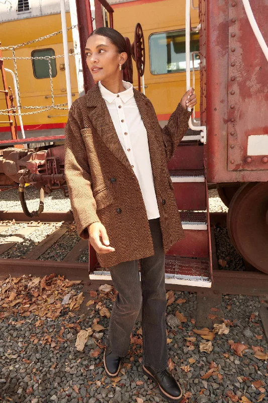 Ship Shape Double-Breasted Tweed Peacoat Front Pockets Side Pockets Patch Pockets