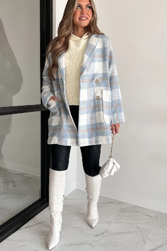 Spreading Thanks Brushed Fleece Plaid Peacoat (Light Blue) Satin Silk Chiffon