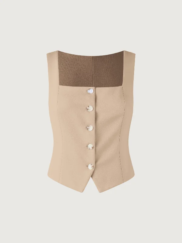 Square Neck Cropped Waistcoat Chic Tailored Waistcoat Jacket