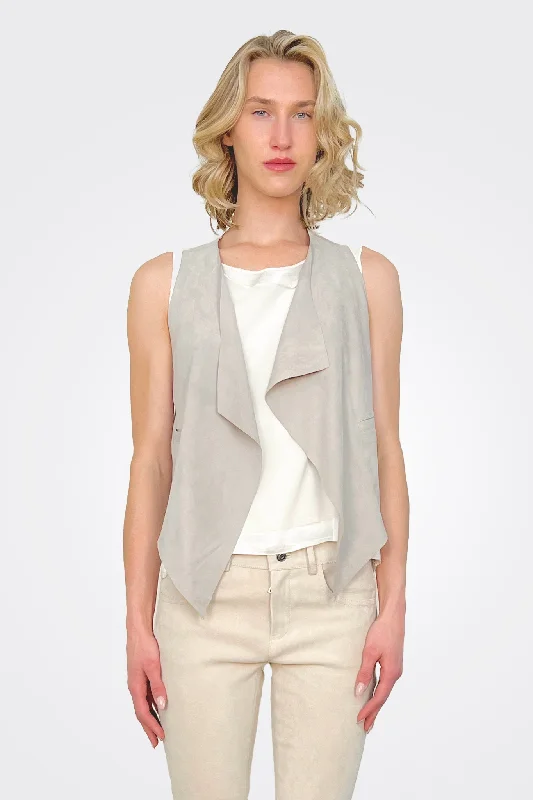 Stretch Leather Vest - Ash Belted Puffer Vest