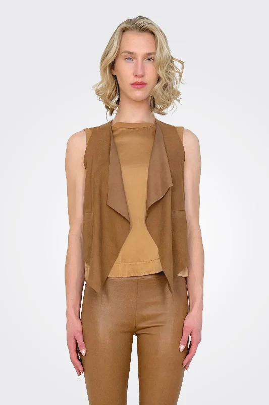 Stretch Leather Vest - Rum Cropped Leather Vest