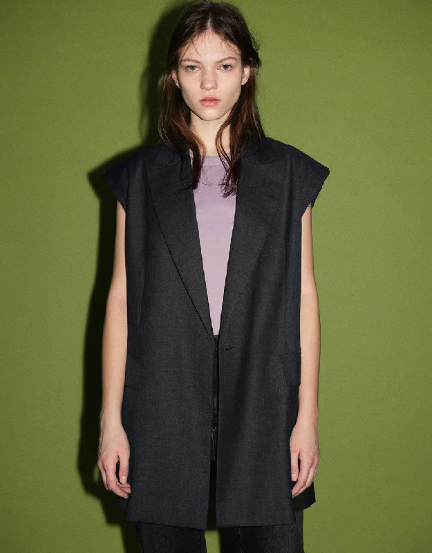 Tailored Peak Lapel Waistcoat Trendy Faux Leather Vest