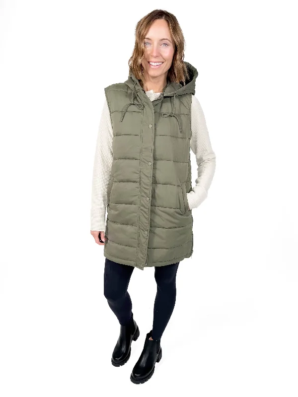 THREAD & SUPPLY Pinecrest Puffer Vest- OLIVE Distressed Denim Vest
