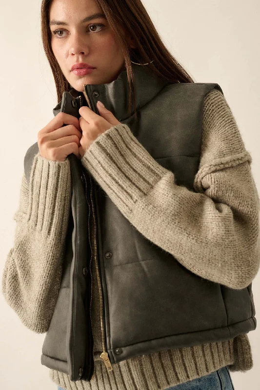 Urban Hiker Vegan Leather Puffer Vest Classic Workwear Vest