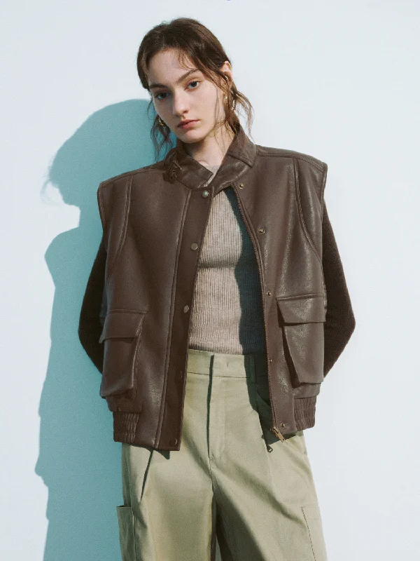 Press Button Vegan Leather Vest Chic Long Vest