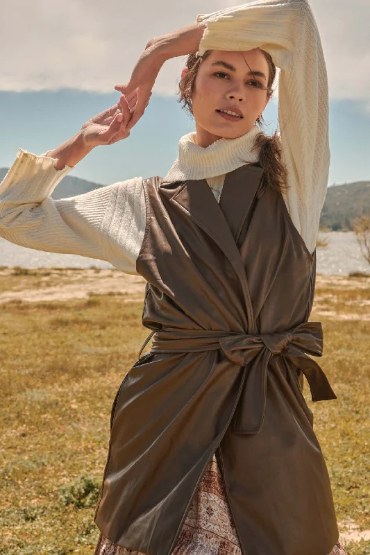 Vest in Show Belted Vegan Leather Vest Cozy Teddy Vest
