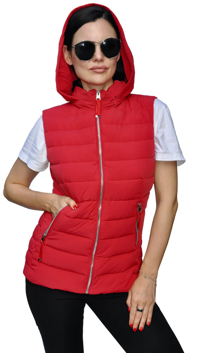 Vest Puffer With Hood Zipper Front Scarlet Jo Women's Extra-Warm Insulated Vest
