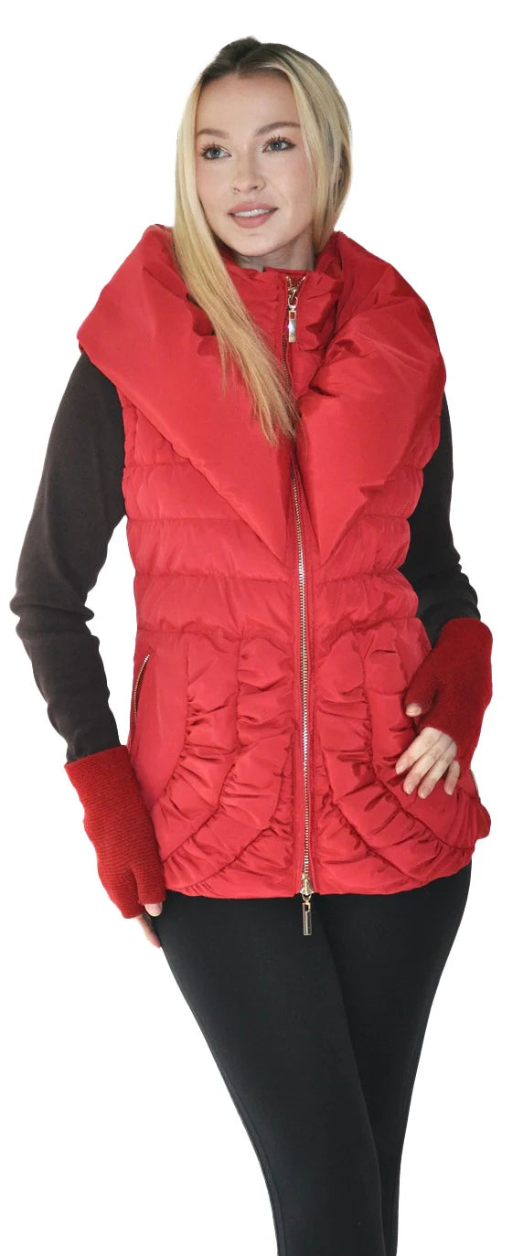 Vest Puffer Zipper Front 2 Pocket Scarlet Christina Women's Edgy Moto Vest