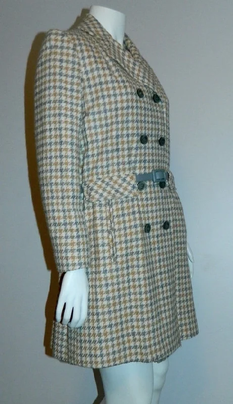 vintage 1960s plaid peacoat MOD wool coat gray camel Houndstooth S - M Fitted Loose Oversized vintage 1960s plaid peacoat MOD wool coat gray camel Houndstooth S - M Fitted Loose Oversized