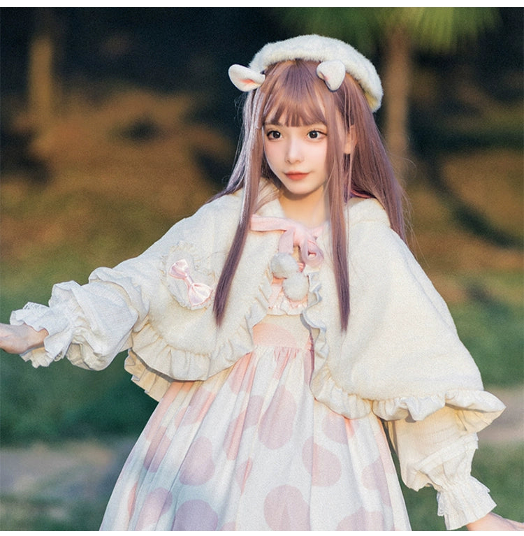 Teddy Bear~Winter Lolita Cape Christmas Deer Horn Hooded Cloak Hoodie with Double Zipper Versatile Adjustable