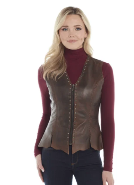 Women's Charlie Vintage Brown Studded Leather Vest Street Style Vest