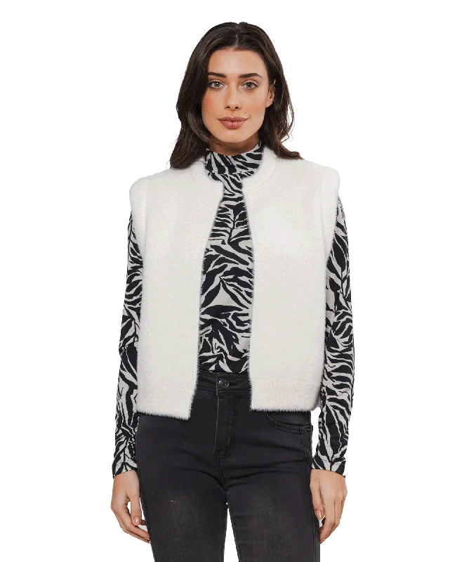 Lison Waistcoat - White Casual Hooded Waistcoat Jacket