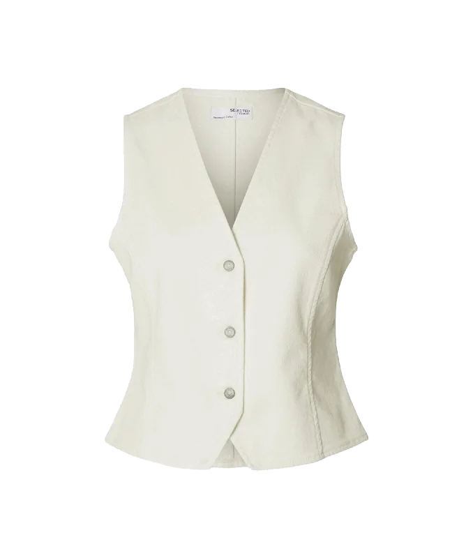 Denim Waistcoat - Cream Fashionable Double-Breasted Waistcoat