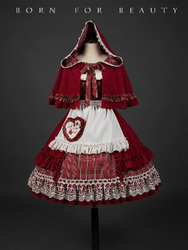 Youpairui~Little Red Riding Hood~Length Two-wear Hooded Lolita Cape Hoodie with Mock Neck Collared Structured Youpairui~Little Red Riding Hood~Length Two-wear Hooded Lolita Cape Hoodie with Mock Neck Collared Structured