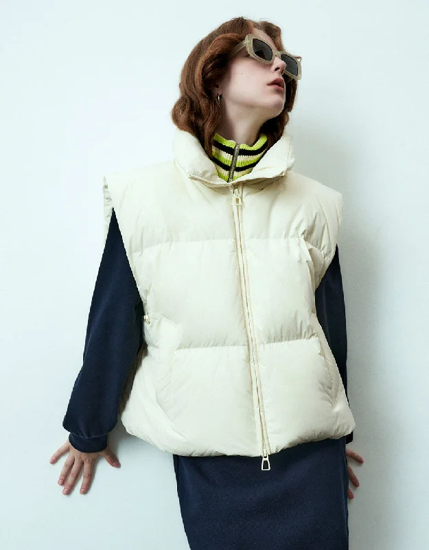 Zipper Front Puffer Waistcoat Fashionable Plaid Waistcoat
