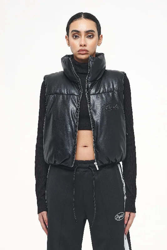 Zito Cropped Faux Leather Vest Black Soft-Touch Wool Vest