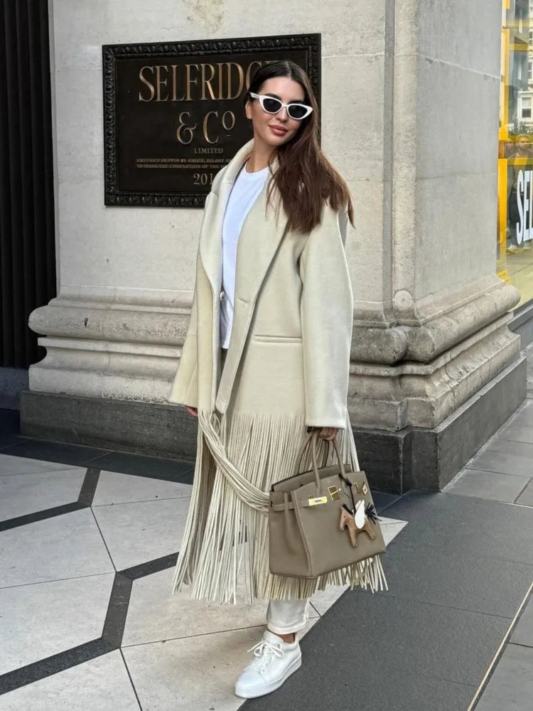 Znbbw Elegant Tassel Woolen Blends Coat For Women Lapel Full Sleeve Coat With Pockets 2023 Autumn New Lady Chic Party Streetwear Trim Padded Insulated Znbbw Elegant Tassel Woolen Blends Coat For Women Lapel Full Sleeve Coat With Pockets 2023 Autumn New Lady Chic Party Streetwear Trim Padded Insulated