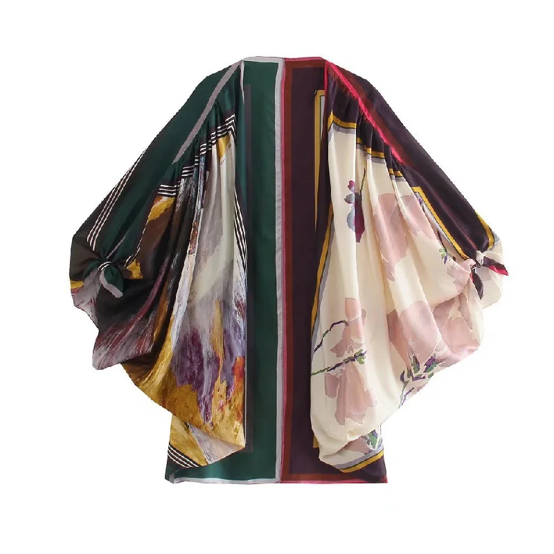 Znbbw Spring New Color Printed Bat Sleeve Coat Sunscreen Coat Women's Kimono Coat 3612796 Peter Pan Collar Cowl Neck Turtleneck Znbbw Spring New Color Printed Bat Sleeve Coat Sunscreen Coat Women's Kimono Coat 3612796 Peter Pan Collar Cowl Neck Turtleneck