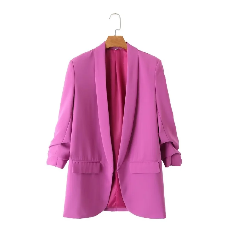 Znbbw Spring Style Pleated Sleeve Sag Urban Leisure Candy Color Women's Suit Coat Crew Neck V-Neck Boat Neck Znbbw Spring Style Pleated Sleeve Sag Urban Leisure Candy Color Women's Suit Coat Crew Neck V-Neck Boat Neck