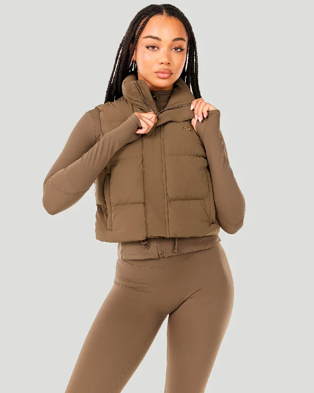 Cropped Puffer Vest - Cafe Latte Soft Cashmere Vest