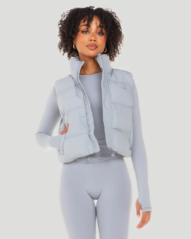 Cropped Puffer Vest - Steel Grey Cozy Sherpa Vest