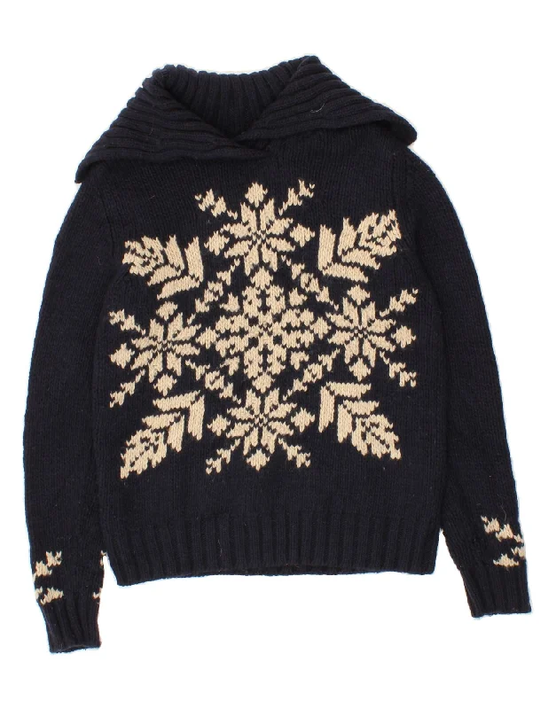 EDDIE BAUER Womens Shawl Neck Jumper Sweater UK 10 Small Navy Blue Floral Comfortable Cotton Shawl Wrap EDDIE BAUER Womens Shawl Neck Jumper Sweater UK 10 Small Navy Blue Floral Comfortable Cotton Shawl Wrap