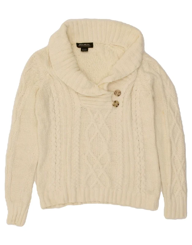 EDDIE BAUER Womens Shawl Neck Jumper Sweater UK 10 Small Off White Cotton Cozy Plaid Wool Shawl EDDIE BAUER Womens Shawl Neck Jumper Sweater UK 10 Small Off White Cotton Cozy Plaid Wool Shawl