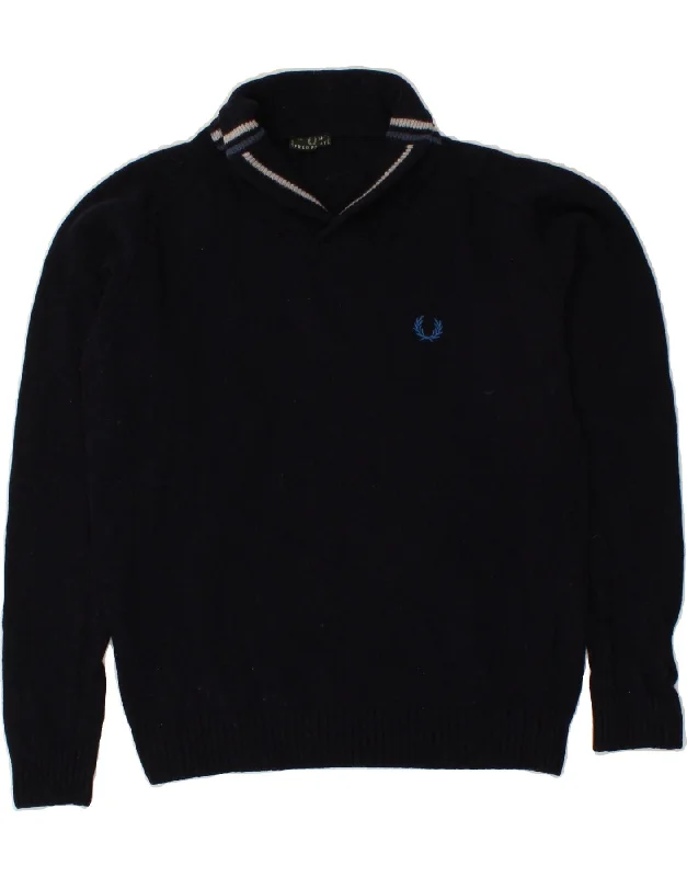 FRED PERRY Womens Shawl Neck Jumper Sweater UK 14 Large Navy Blue Wool Stylish Cashmere Shawl Wrap FRED PERRY Womens Shawl Neck Jumper Sweater UK 14 Large Navy Blue Wool Stylish Cashmere Shawl Wrap
