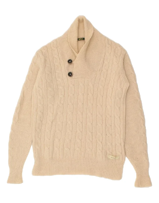 GAS Womens Shawl Neck Jumper Sweater UK 12 Medium Beige Wool Fashionable Embroidered Shawl GAS Womens Shawl Neck Jumper Sweater UK 12 Medium Beige Wool Fashionable Embroidered Shawl