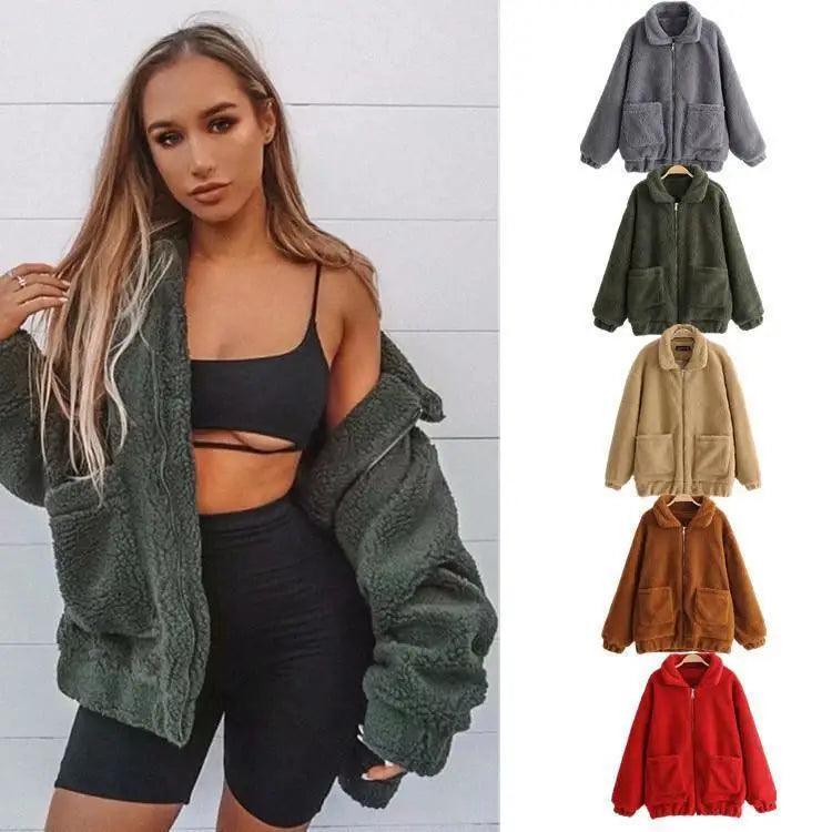 Autumn and winter warm lamb hair pocket cotton coat cotton Fleece Down Feather