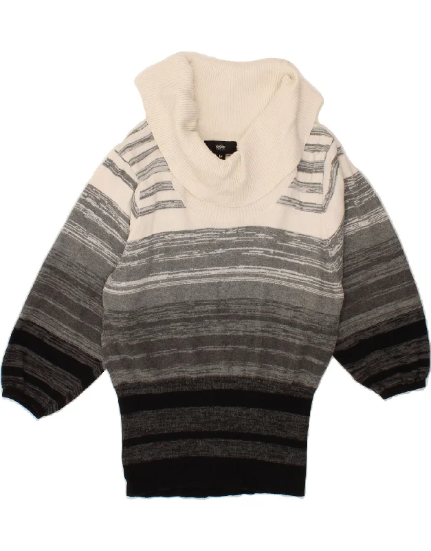 MOSSIMO Womens Batwing Shawl Neck Jumper Sweater UK 12 Medium Grey Striped Cozy Fleece Shawl Cape MOSSIMO Womens Batwing Shawl Neck Jumper Sweater UK 12 Medium Grey Striped Cozy Fleece Shawl Cape