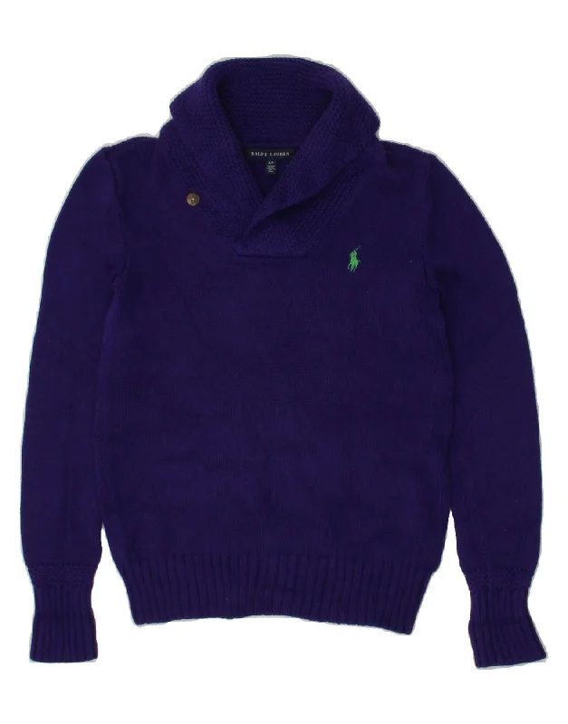 RALPH LAUREN Womens Shawl Neck Jumper Sweater UK 10 Small Purple Cotton Cozy Wool Shawl Poncho RALPH LAUREN Womens Shawl Neck Jumper Sweater UK 10 Small Purple Cotton Cozy Wool Shawl Poncho