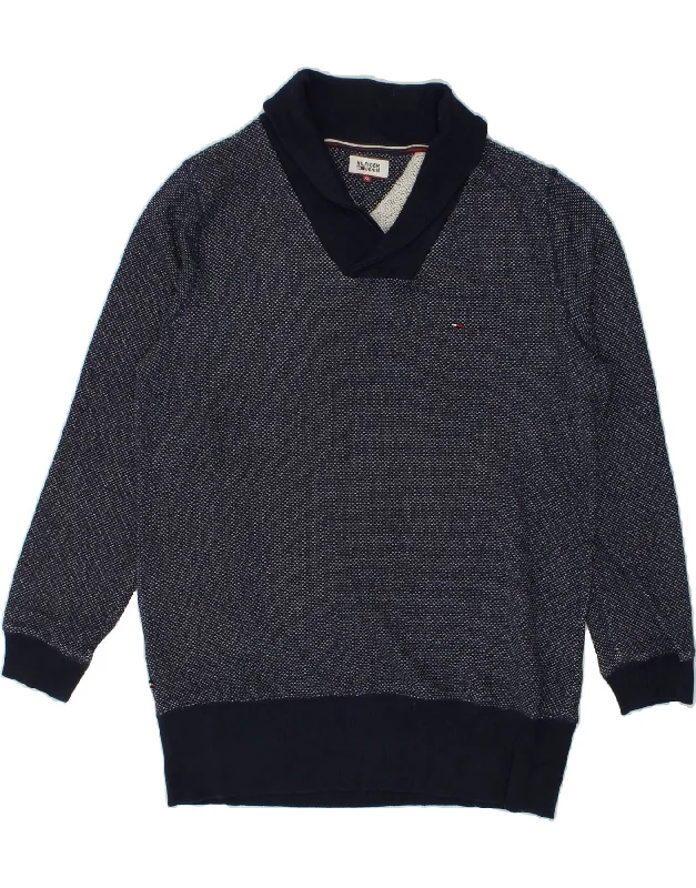 TOMMY HILFIGER Womens Shawl Neck Jumper Sweater UK 18 XL Navy Blue Spotted Classic Knit Shawl Wrap TOMMY HILFIGER Womens Shawl Neck Jumper Sweater UK 18 XL Navy Blue Spotted Classic Knit Shawl Wrap