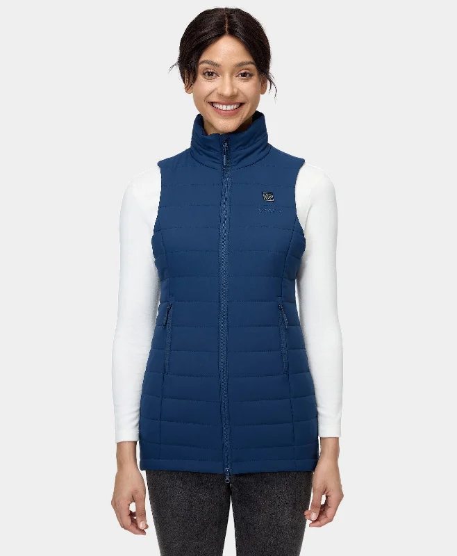 "Tribeca" Women's Heated Long Puffer Vest Double-Breasted Vest