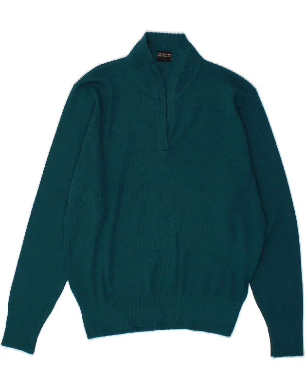 VINTAGE Womens Shawl Neck Jumper Sweater UK 12 Medium Green Warm Knit Shawl Scarf