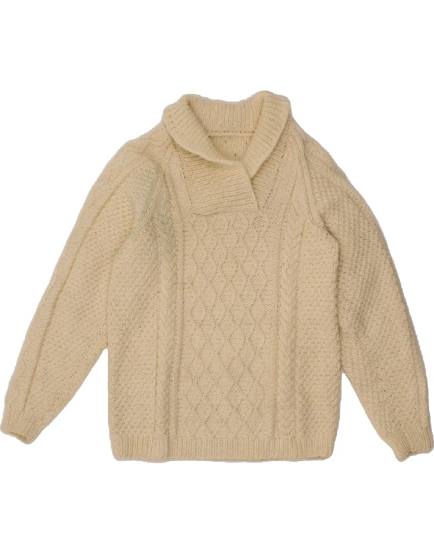VINTAGE Womens Shawl Neck Jumper Sweater UK 12 Medium Off White Fashionable Shawl with Fringe VINTAGE Womens Shawl Neck Jumper Sweater UK 12 Medium Off White Fashionable Shawl with Fringe
