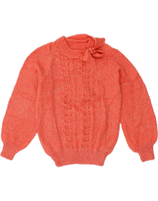 VINTAGE Womens Shawl Neck Jumper Sweater UK 12 Medium Orange Flecked Comfortable Knitted Shawl Wrap VINTAGE Womens Shawl Neck Jumper Sweater UK 12 Medium Orange Flecked Comfortable Knitted Shawl Wrap