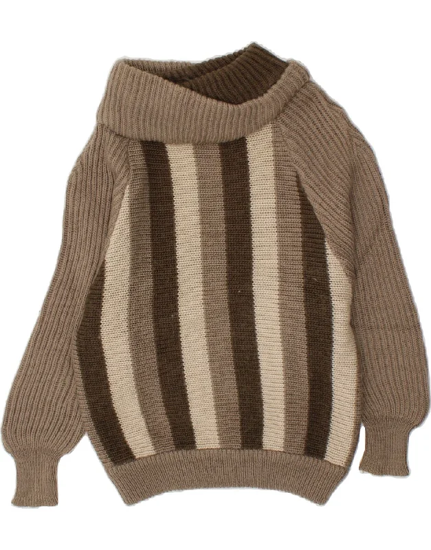 VINTAGE Womens Shawl Neck Jumper Sweater UK 14 Large Brown Striped Wool Trendy Oversized Shawl Cape VINTAGE Womens Shawl Neck Jumper Sweater UK 14 Large Brown Striped Wool Trendy Oversized Shawl Cape