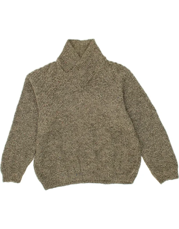 VINTAGE Womens Shawl Neck Jumper Sweater UK 14 Large Green Warm Wool Shawl Cape