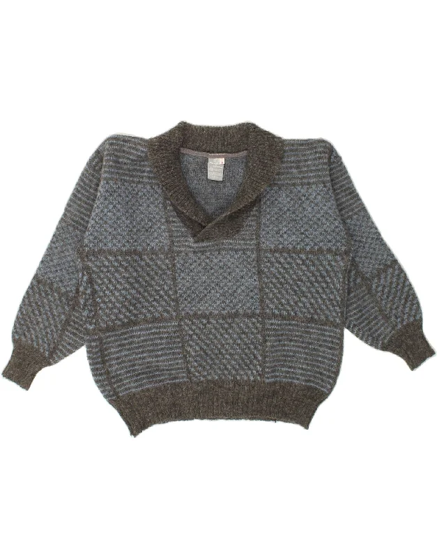 VINTAGE Womens Shawl Neck Jumper Sweater UK 14 Medium Grey Check Wool Trendy Sheer Shawl Wrap VINTAGE Womens Shawl Neck Jumper Sweater UK 14 Medium Grey Check Wool Trendy Sheer Shawl Wrap