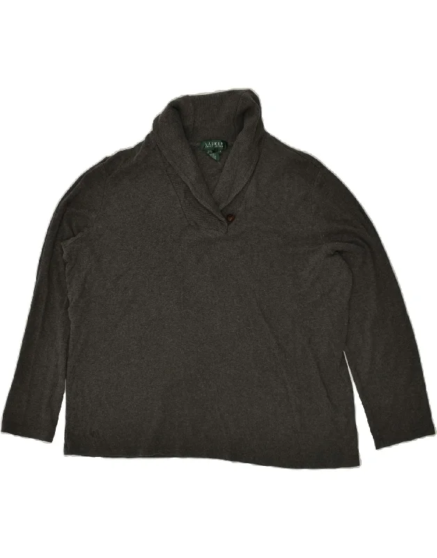 RALPH LAUREN Womens Shawl Neck Jumper Sweater UK 20 2XL Grey Cotton Soft Summer Shawl Wrap RALPH LAUREN Womens Shawl Neck Jumper Sweater UK 20 2XL Grey Cotton Soft Summer Shawl Wrap