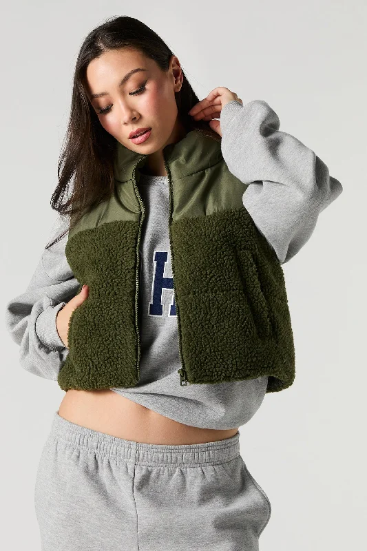 Sherpa Puffer Vest Sporty Zip Vest