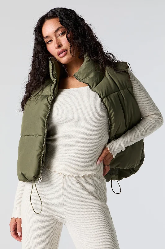 Toggle Hem Puffer Vest Luxe Faux Fur Vest