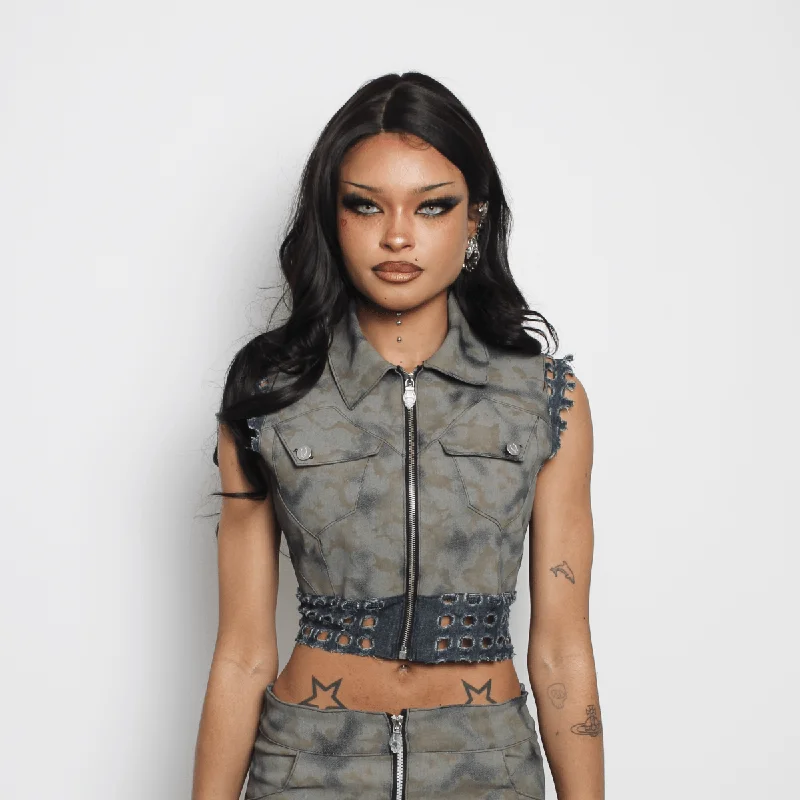 APOCALYPTIC WAISTCOAT OLIVE CAMOUFLAGE V2 Fashionable Check Waistcoat Vest