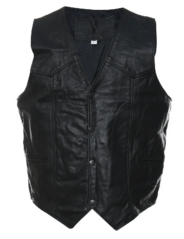 Black Classic Leather Waistcoat - L Elegant Woolen Waistcoat