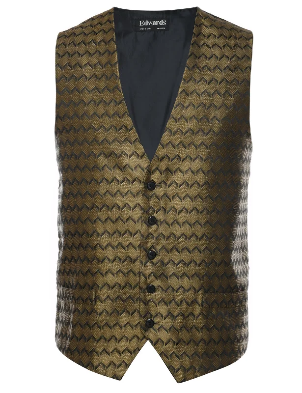Black & Green Patterned Waistcoat - L Elegant Slim Fit Waistcoat