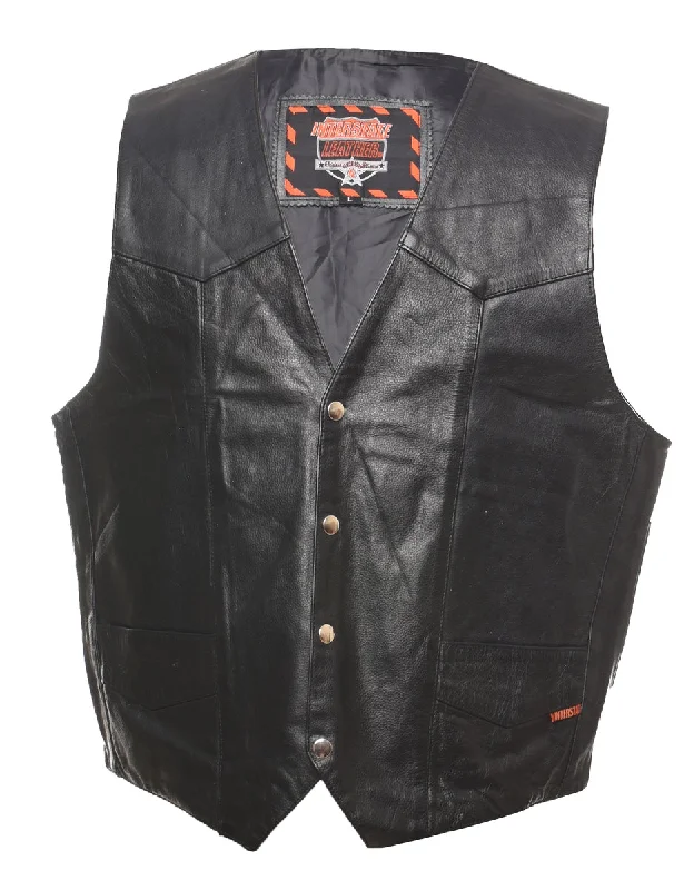 Black Leather Waistcoat - L Stylish Padded Waistcoat Jacket