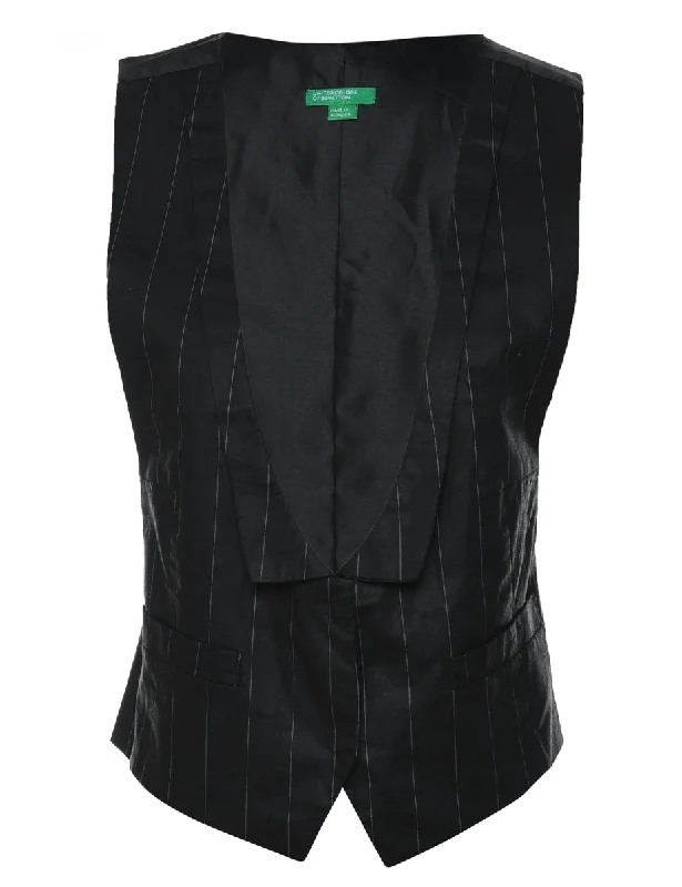 Black Pinstriped Classic Y2K Style Waistcoat - S Trendy Quilted Waistcoat Vest